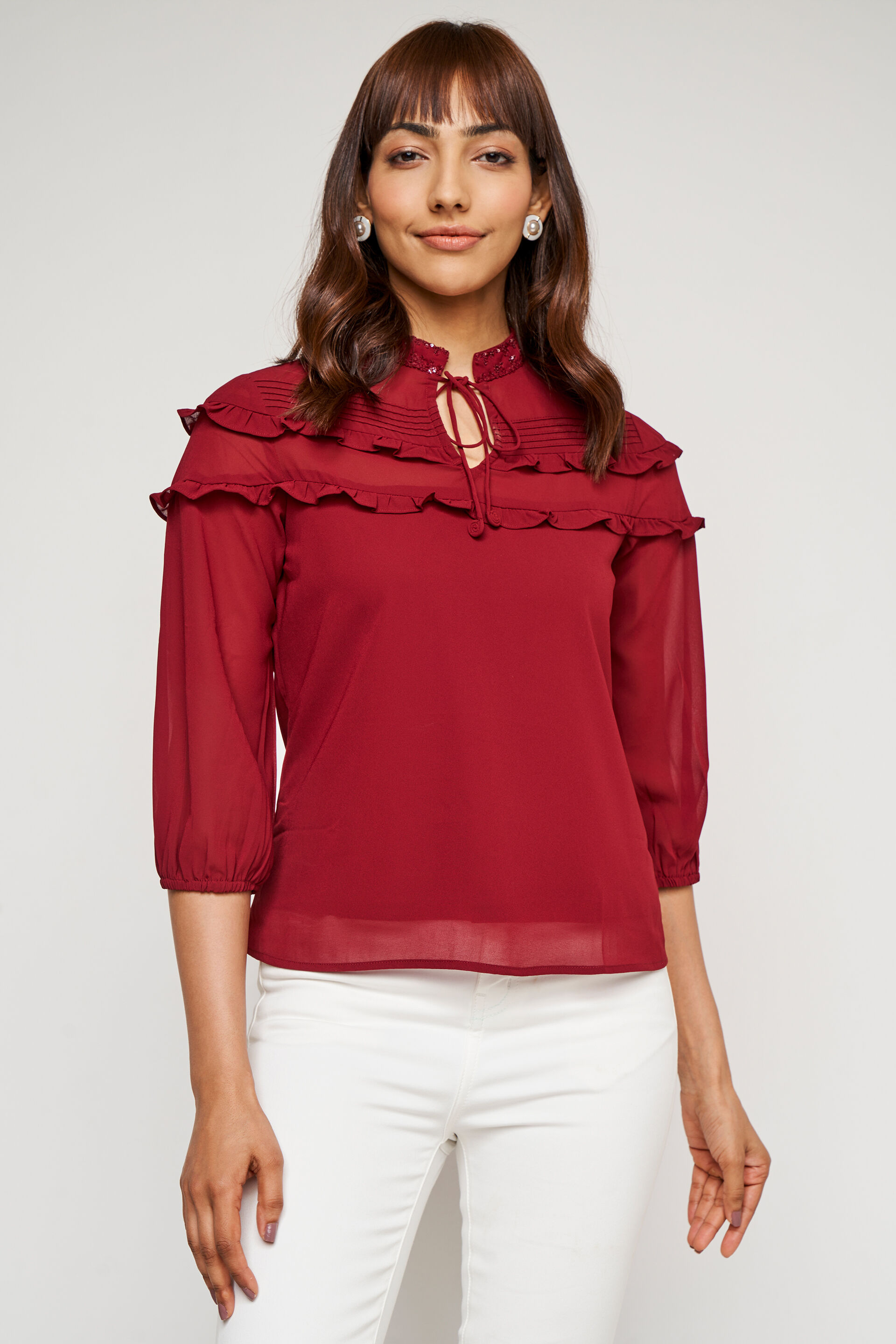Maroon Solid Flared Top, Maroon, image 2