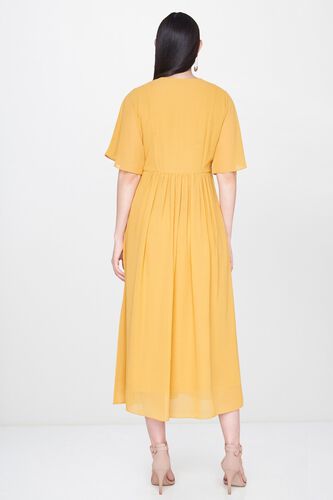 2 - Yellow Pleated V-Neck Fit and Flare Gown, image 2