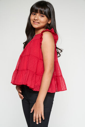 Red Solid Flounce Top, Red, image 4
