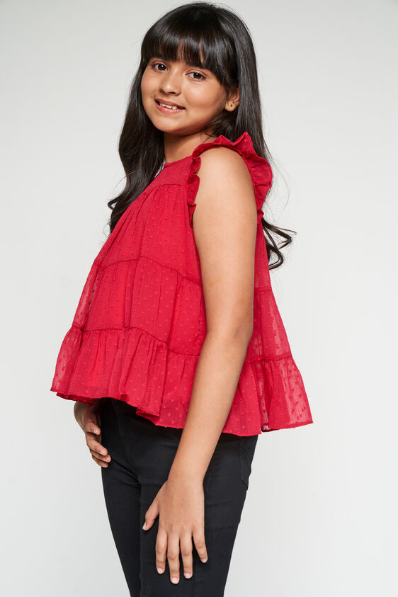 Red Solid Flounce Top, Red, image 4