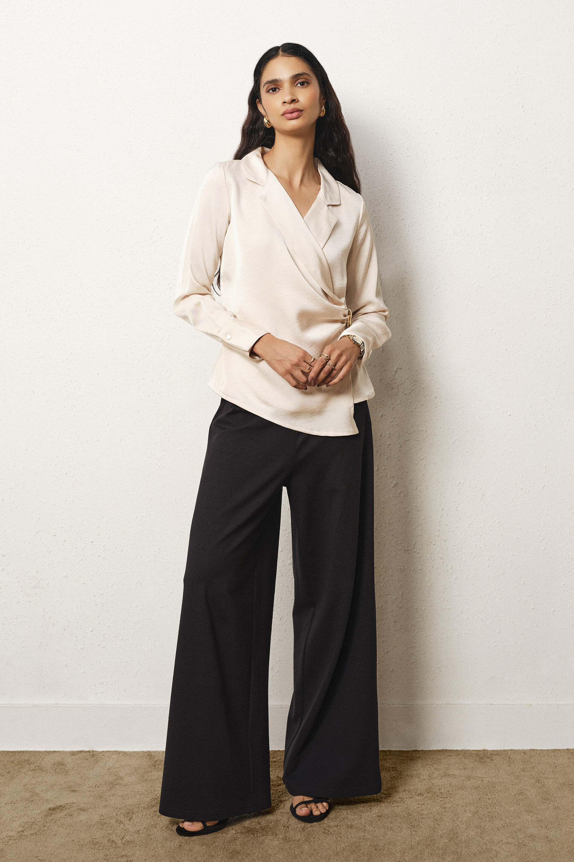 Solid Satin Top in Cream, Cream, image 3