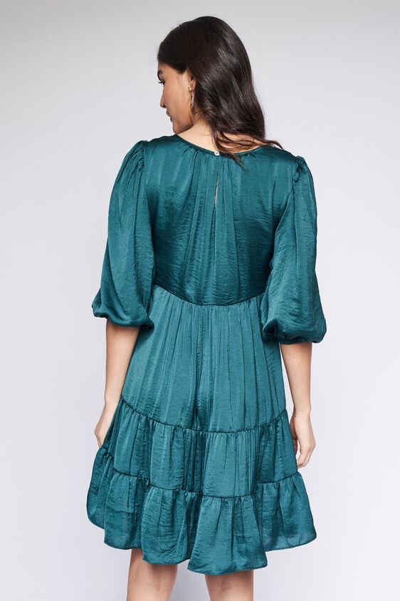 5 - Green Solid Flounce Dress, image 5