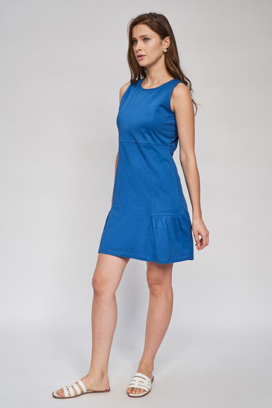 3 - Blue Solid Fit And Flare Dress, image 3