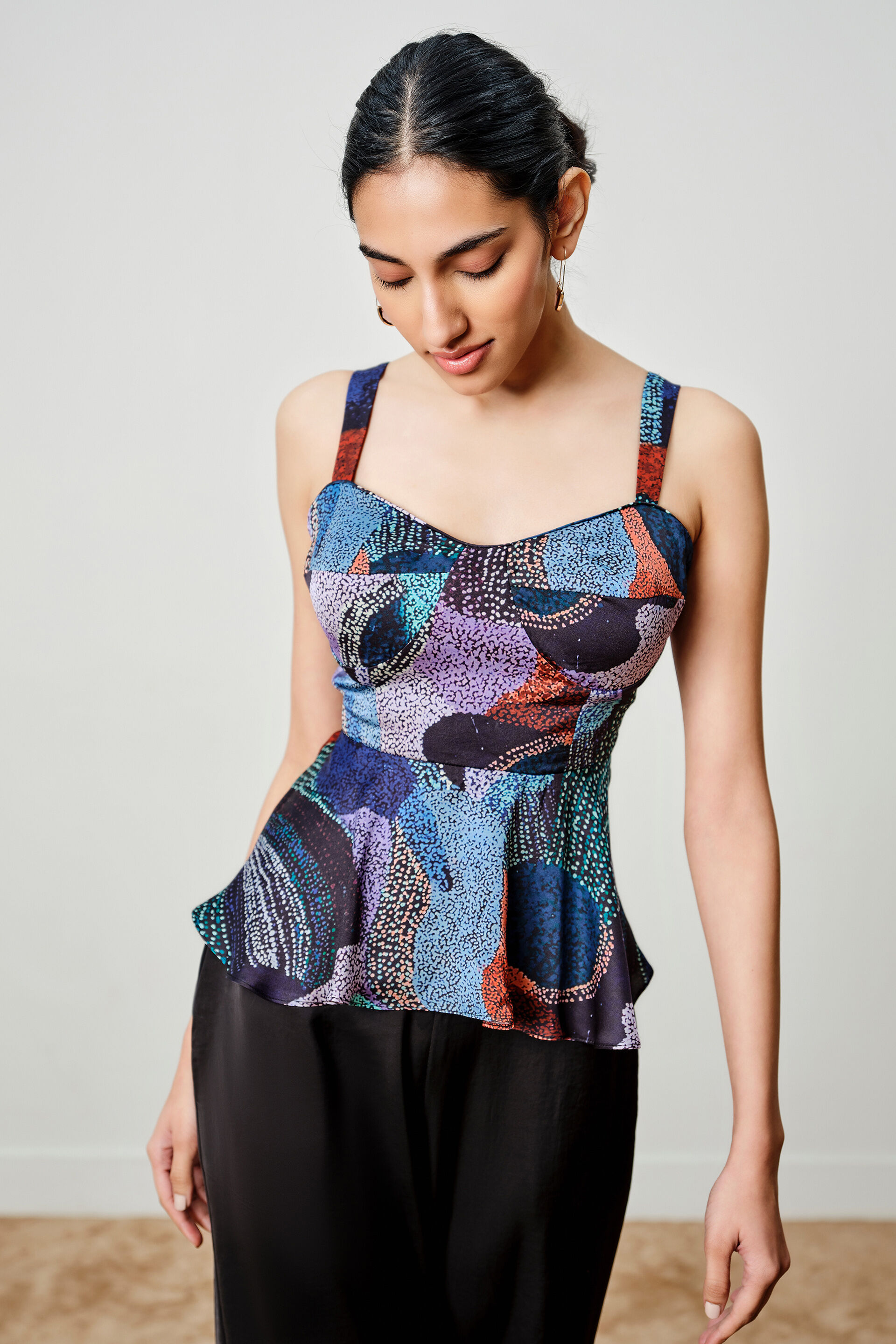 Blue Carnival Peplum Modal Top, Navy Blue, image 3