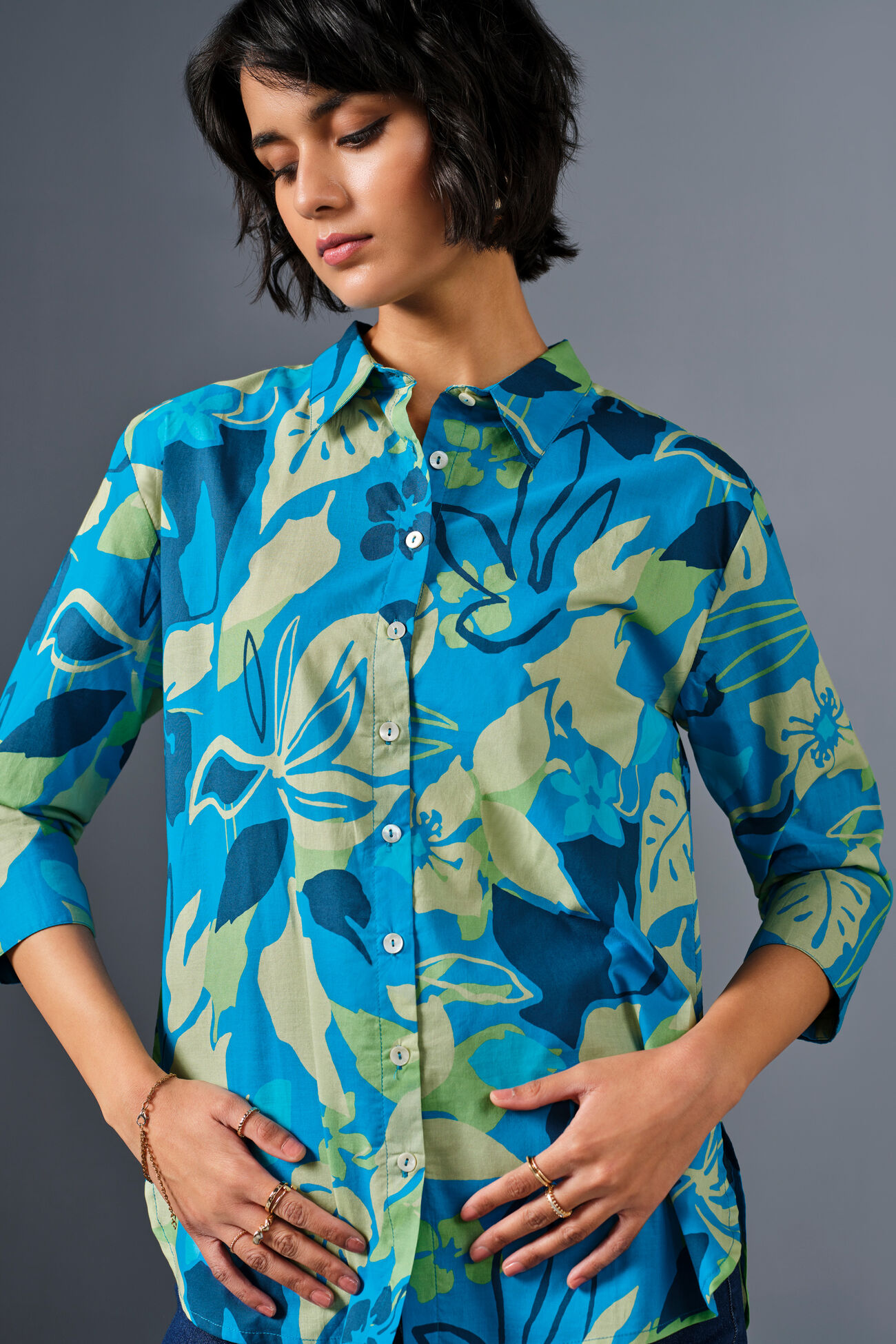 Coral Reef Cotton Shirt, Blue, image 6