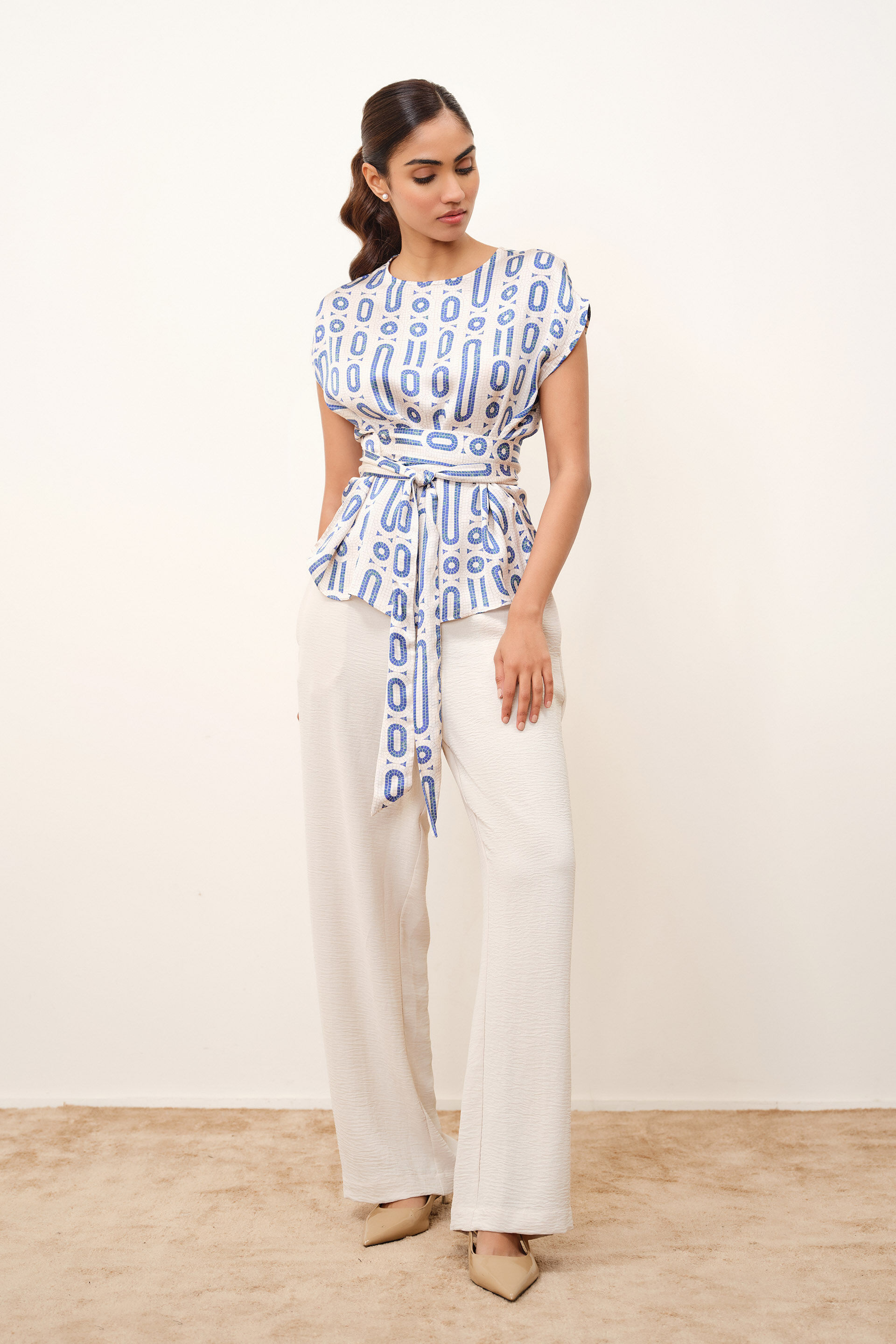 Elia Geometric Print Modal Top, Blue, image 2