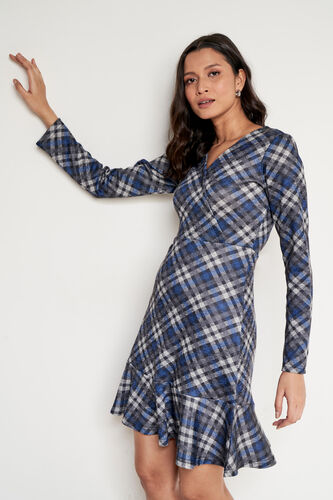 Grey Checks Flounce Dress, Grey, image 4