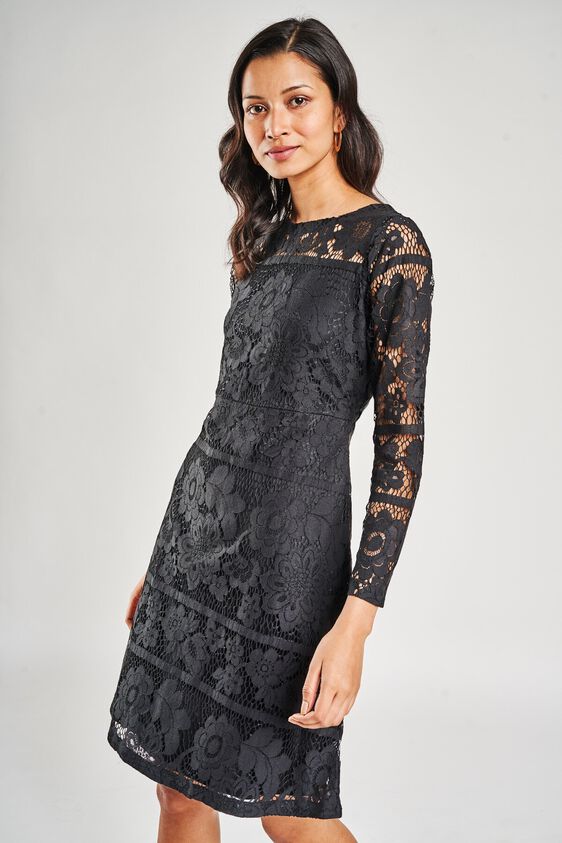3 - Black Round Neck Fit and Flare Dress, image 3