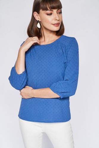 Blue Self Design Curved Top, Blue, image 2