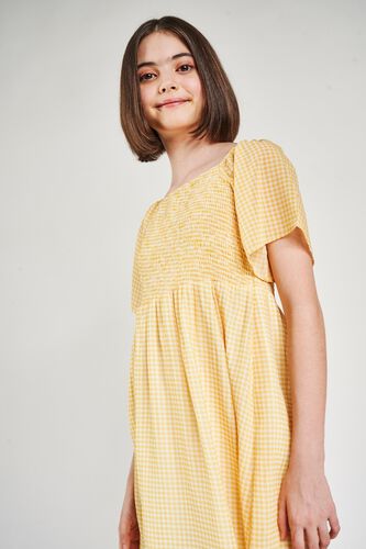 6 - Yellow Checked Printed Off Shoulder Dress, image 6