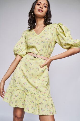 Lime Green Floral Flounce Dress, , image 1