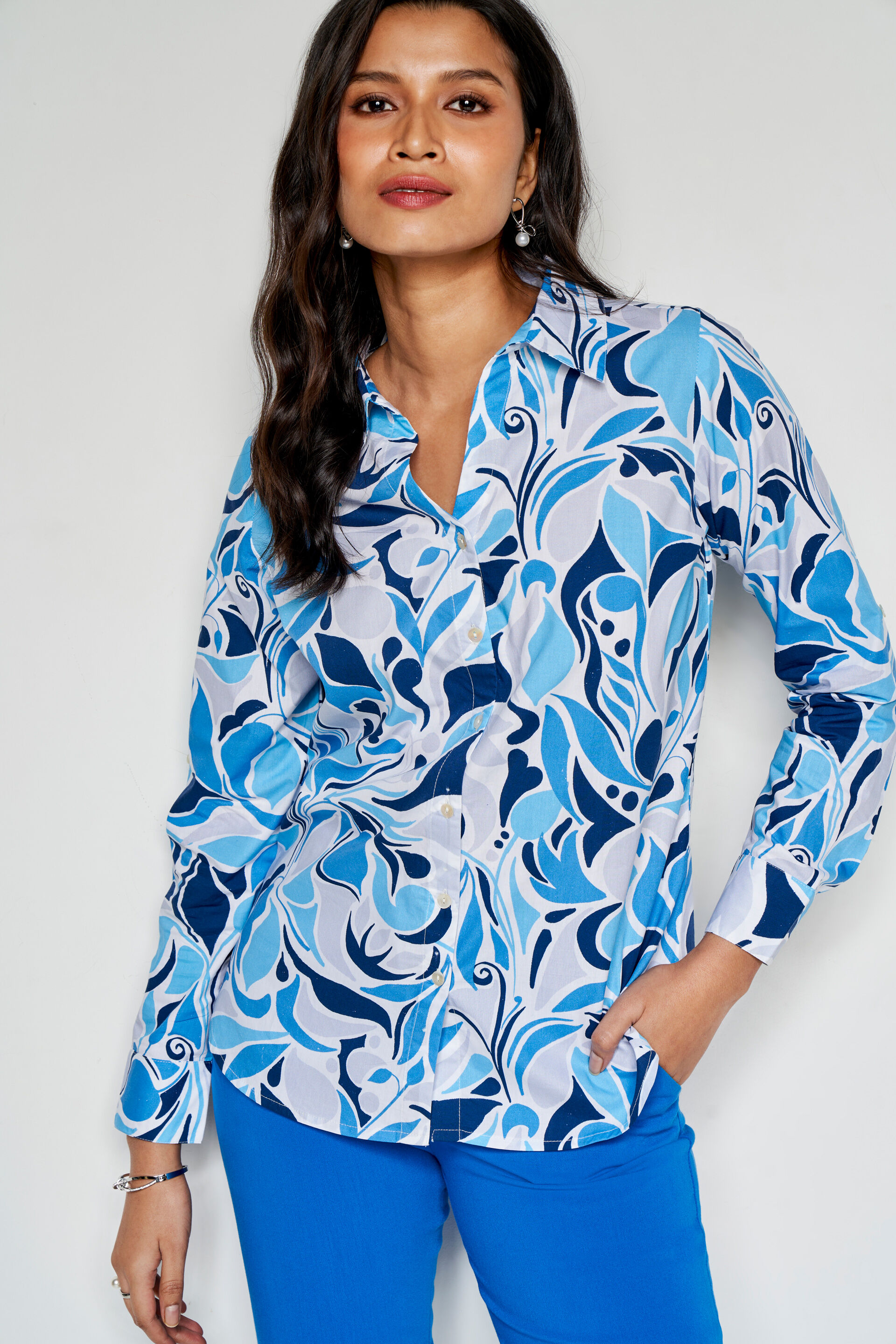 Beach Waves Casual Top, Blue, image 3