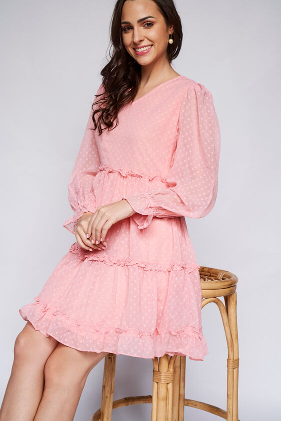 Pink Flounce Ruffles Dress, Pink, image 3