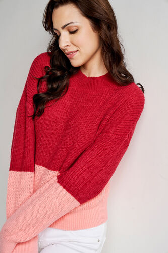 Red and Pink Colour blocked Straight Top, Red, image 1