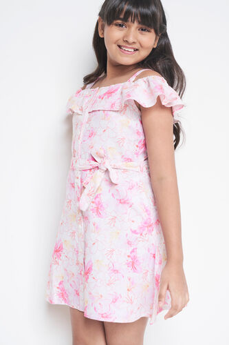 Cream and Pink Floral Straight Dress, Cream, image 3