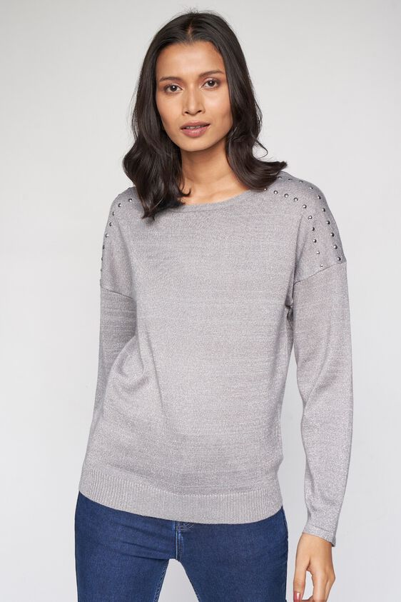 2 - Grey Self Design Sweater Top, image 2