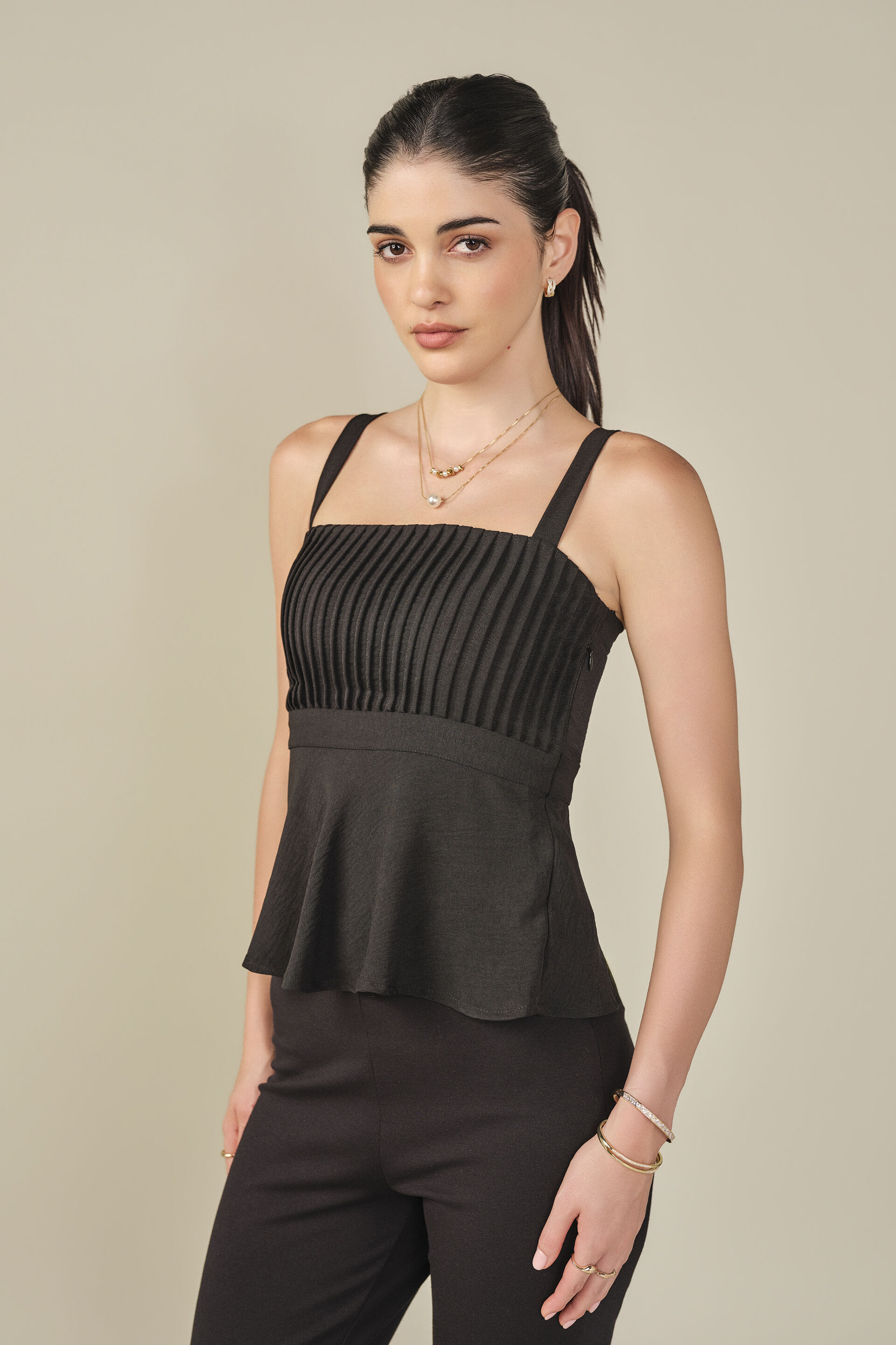 Solid Peplum Top in Black, Black, image 5