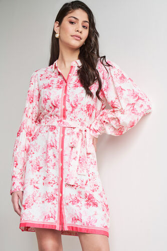 Pink and White Floral Straight Dress, Pink, image 3