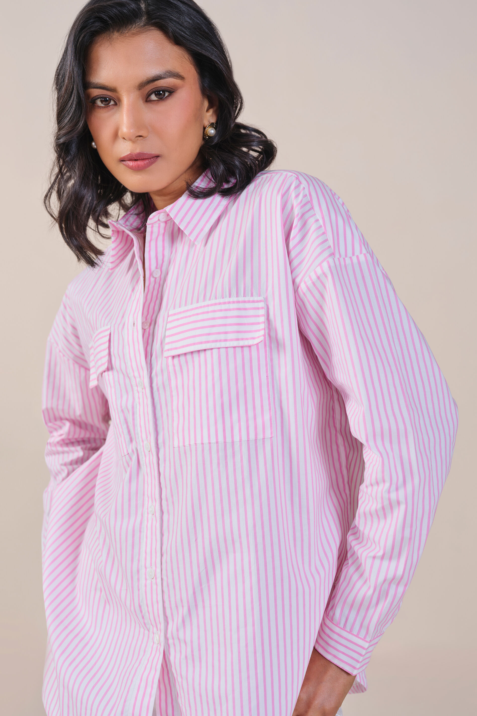 Primrose Stripes Cotton Shirt, Pink, image 4