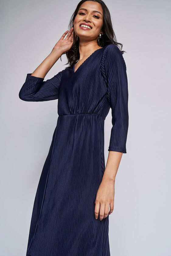 Navy Solid High-Low Dress, Navy, image 3