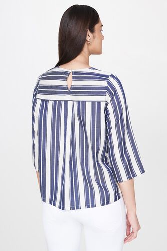 2 - Ecru Stripes Round Neck Blouse Top, image 2