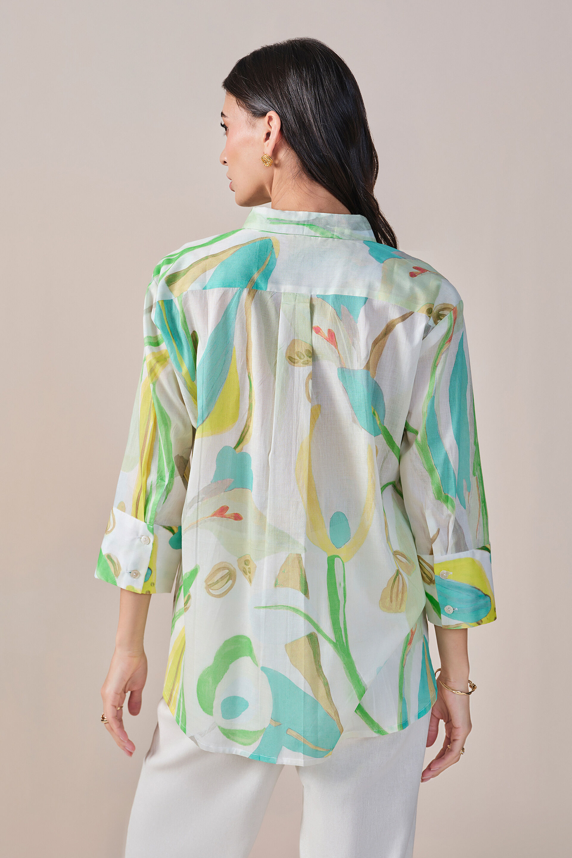 Florallista Viscose Linen Blend Shirt, Green, image 6