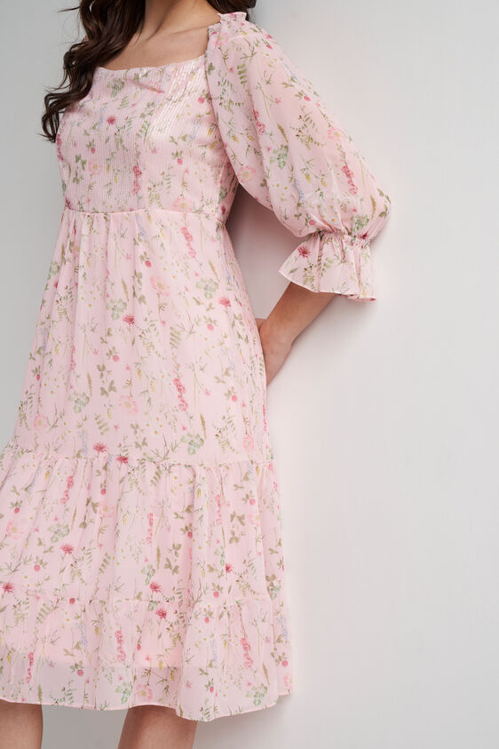 Peach Floral Flared Dress, Peach, image 5