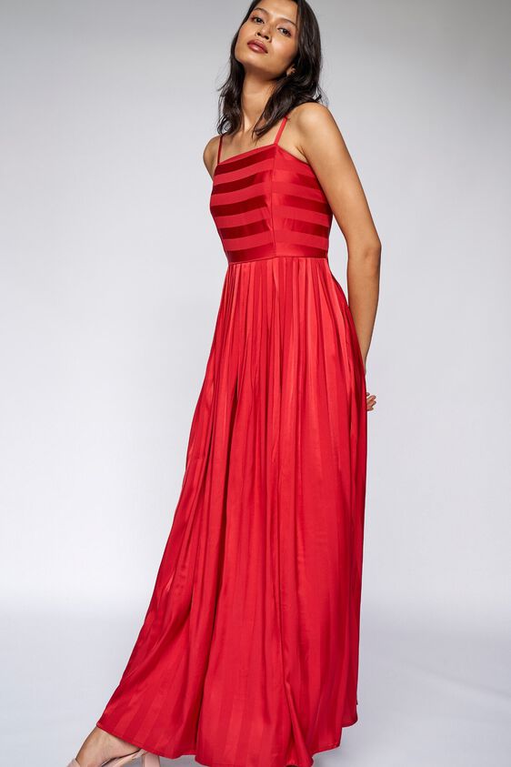 4 - Red Self Design Fit and Flare Gown, image 4