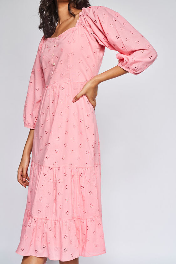 Pink Solid Fit & Flare Dress, Pink, image 6