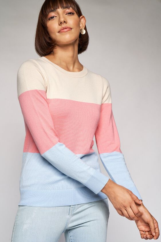 2 - Peach Colorblocked Sweater Top, image 2