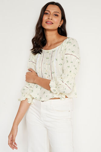 Yellow Floral Curved Top, Yellow, image 8