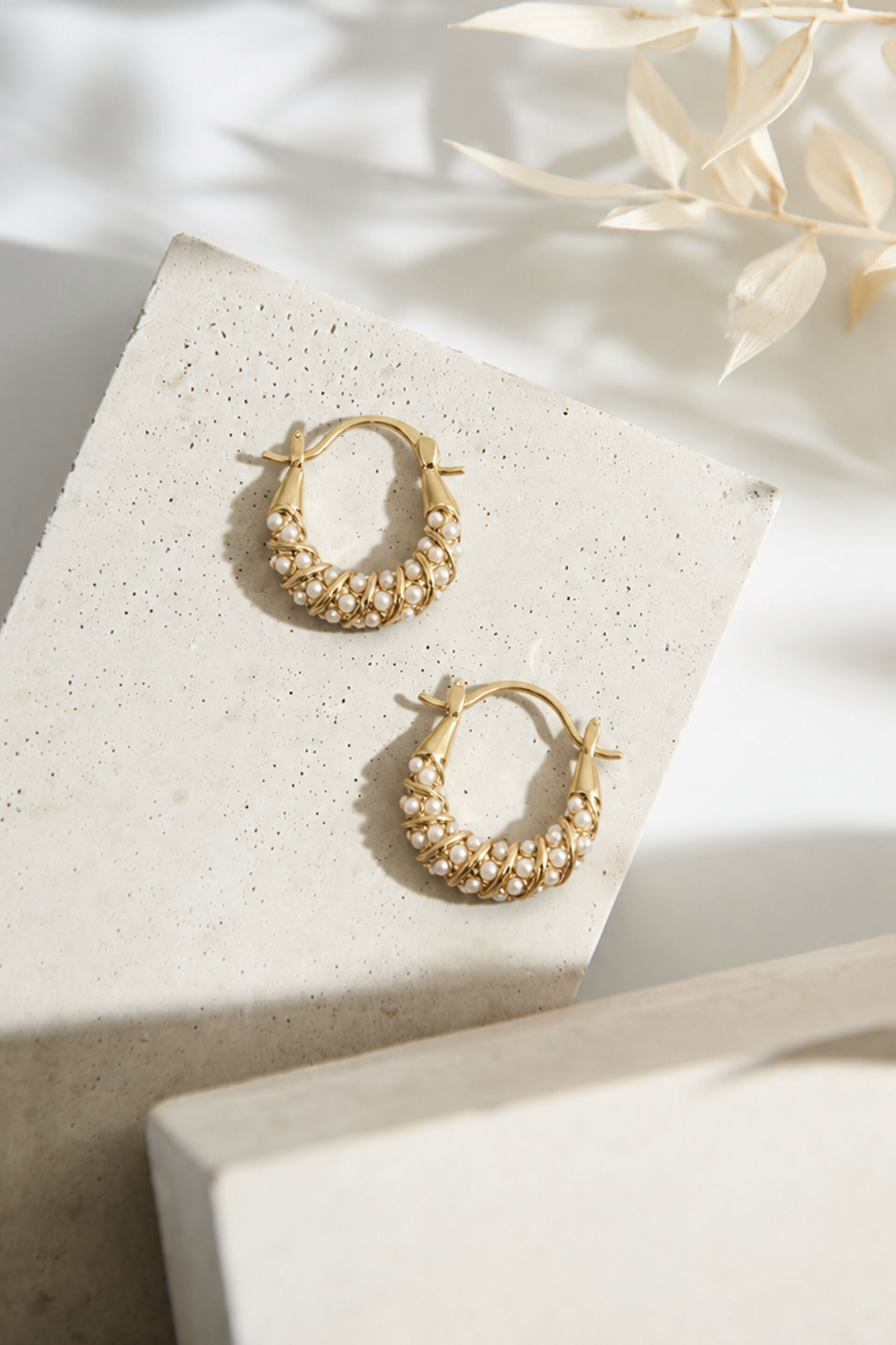 Encrusted Pearl Hoops, , image 1