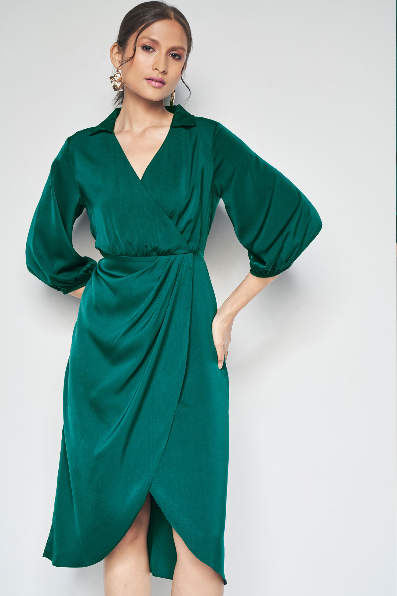 Buy our Green Solid Asymmetric Dress online from ANDIndia SC- F23AJ437DRBPS