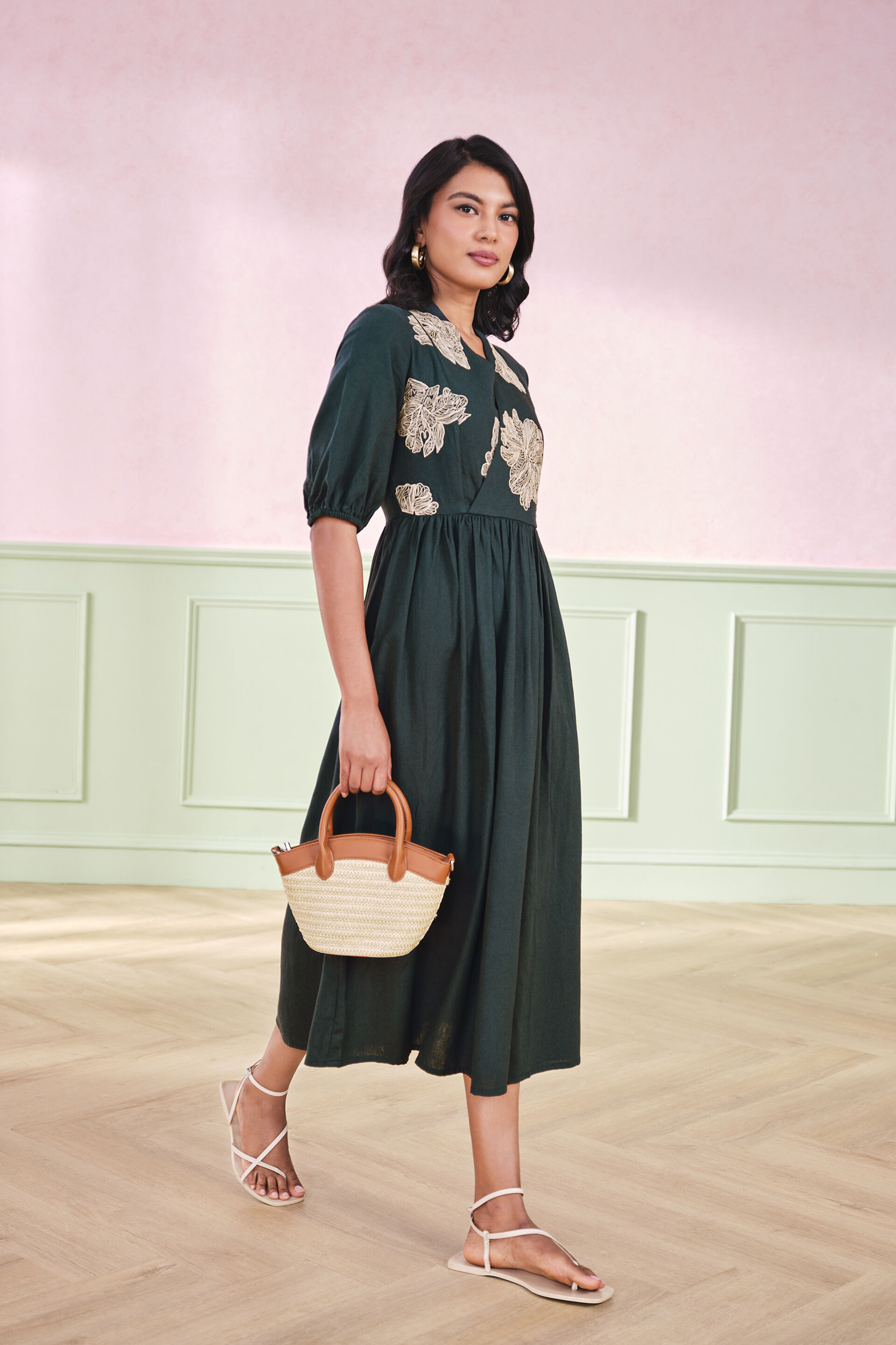 The Gala Viscose Blend Emerald Green Dress