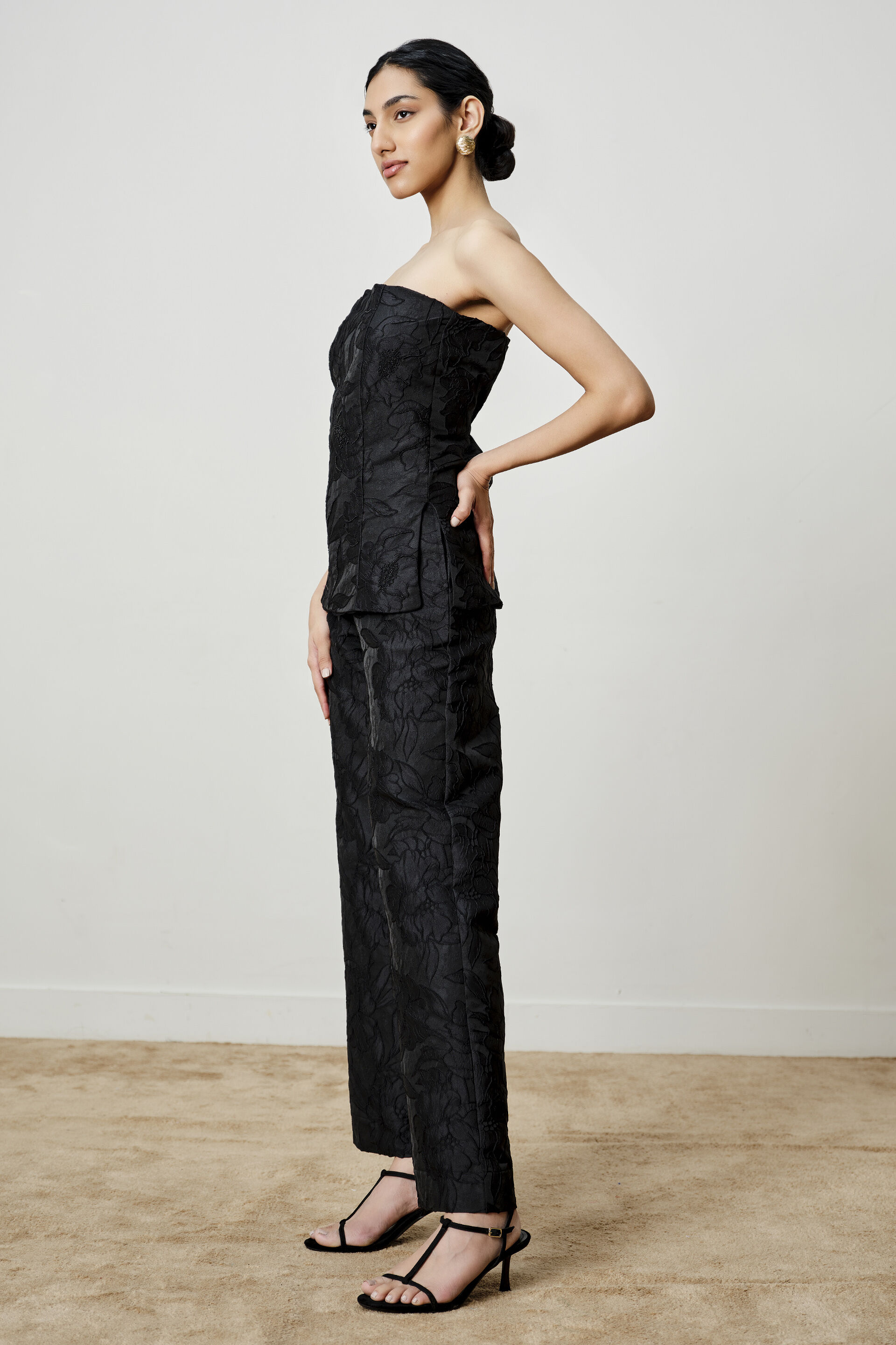 Black Beaded Jacquard Co-ord Set, Black, image 4