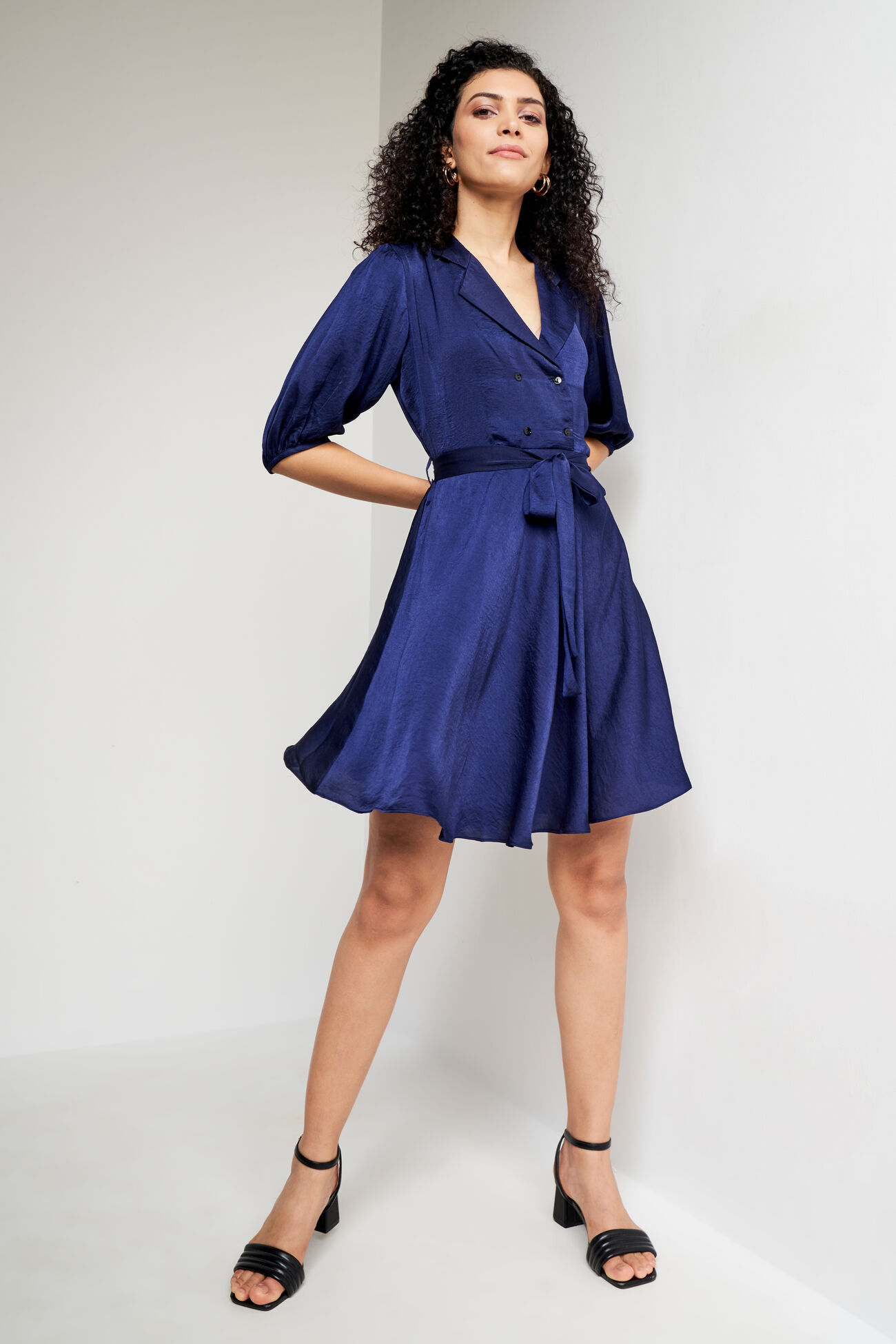 Navy Blue Solid Curved Dress, Navy Blue, image 4