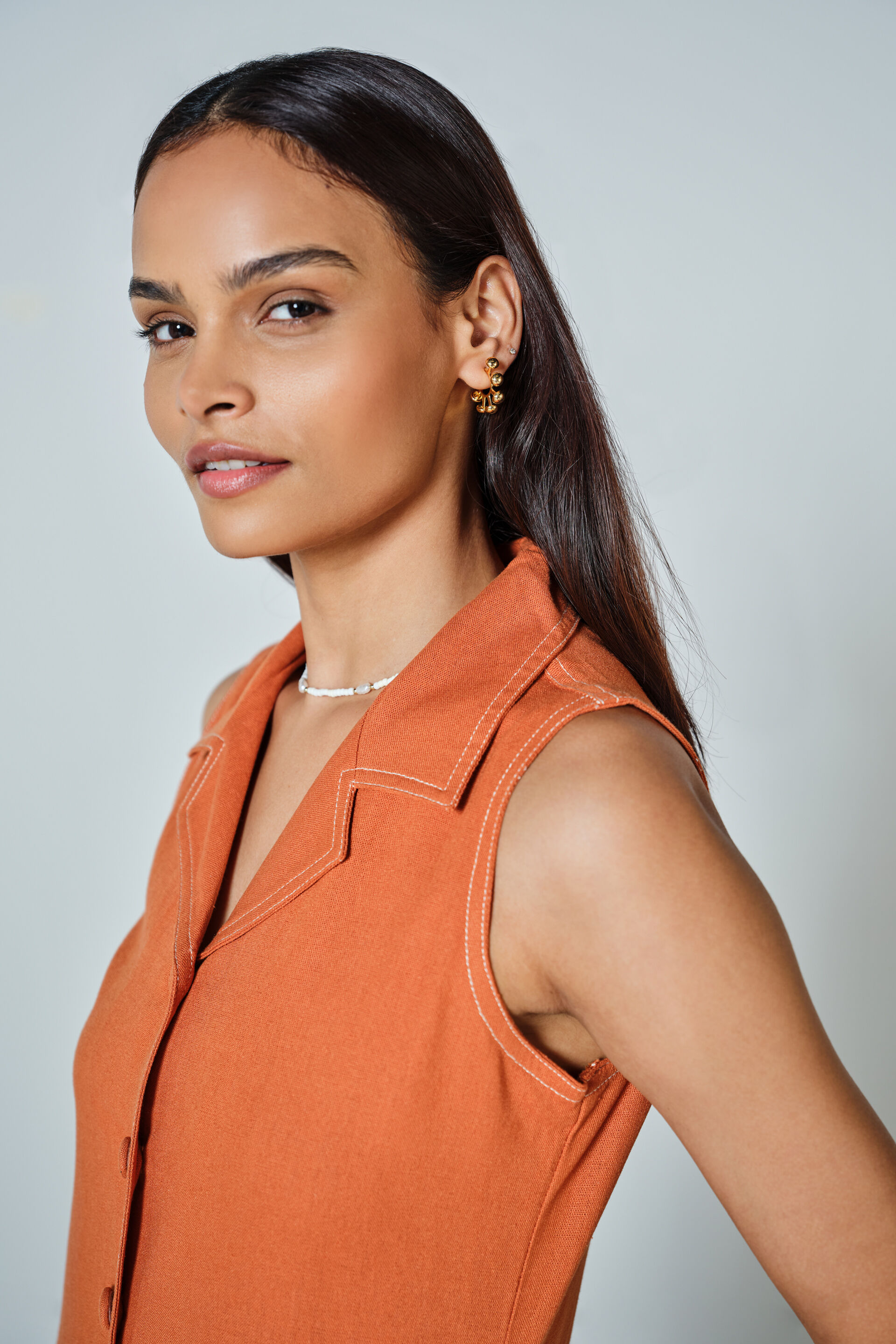 Bethany Solid Dress, Rust, image 4