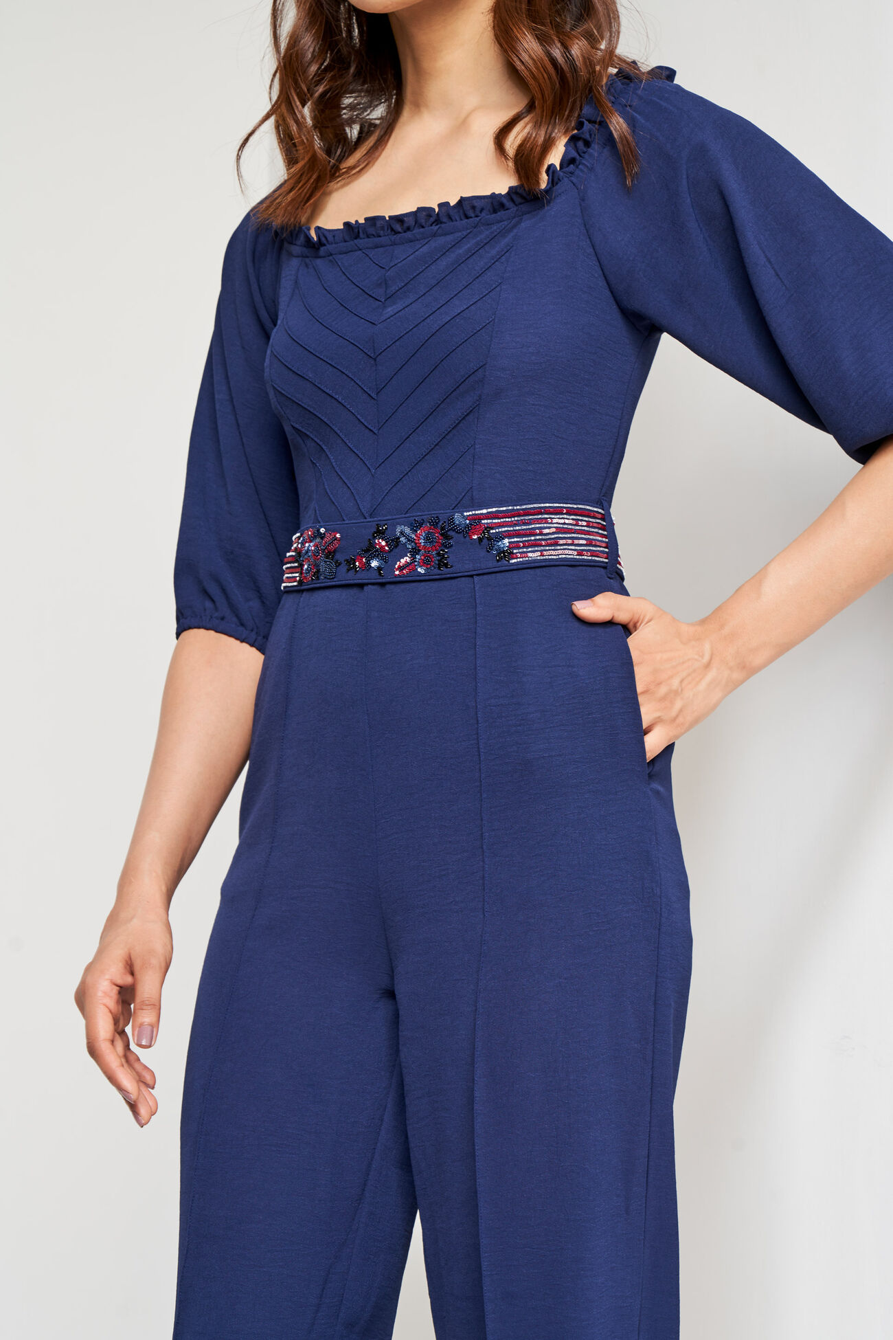 Navy Blue Solid Straight Jumpsuit, Navy Blue, image 6
