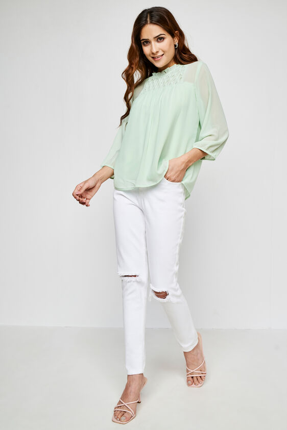 Regular Length Straight Blouson Top, Green, image 2