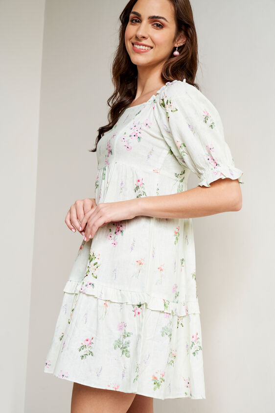 Mint Floral Flounce Dress, Mint, image 3