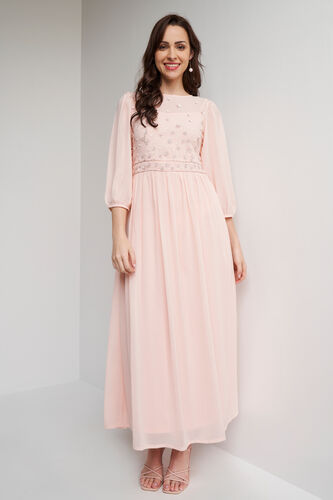 Light Pink Solid Flared Gown, Light Pink, image 3