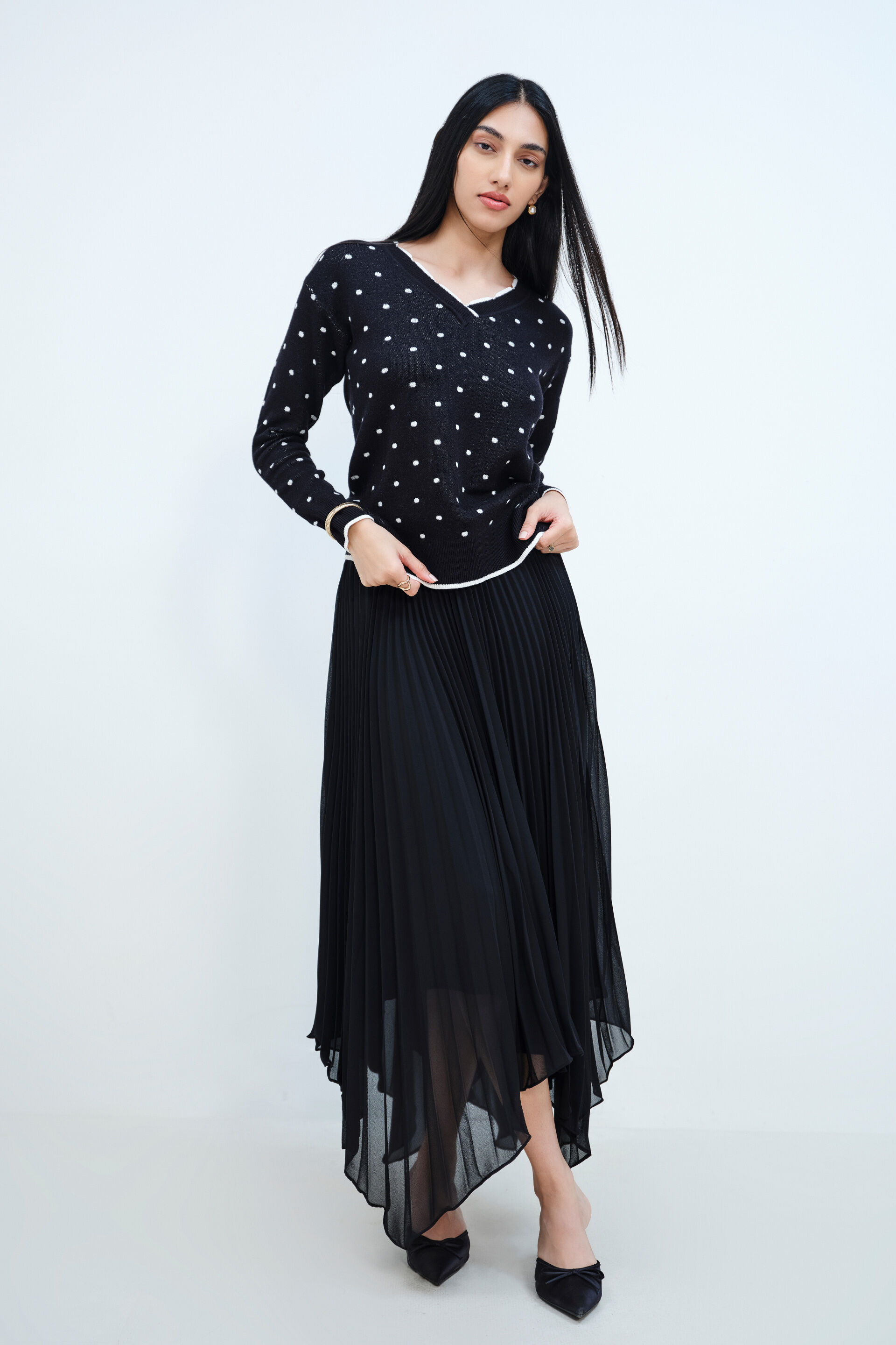 Polka Story Sweater, Black, image 2