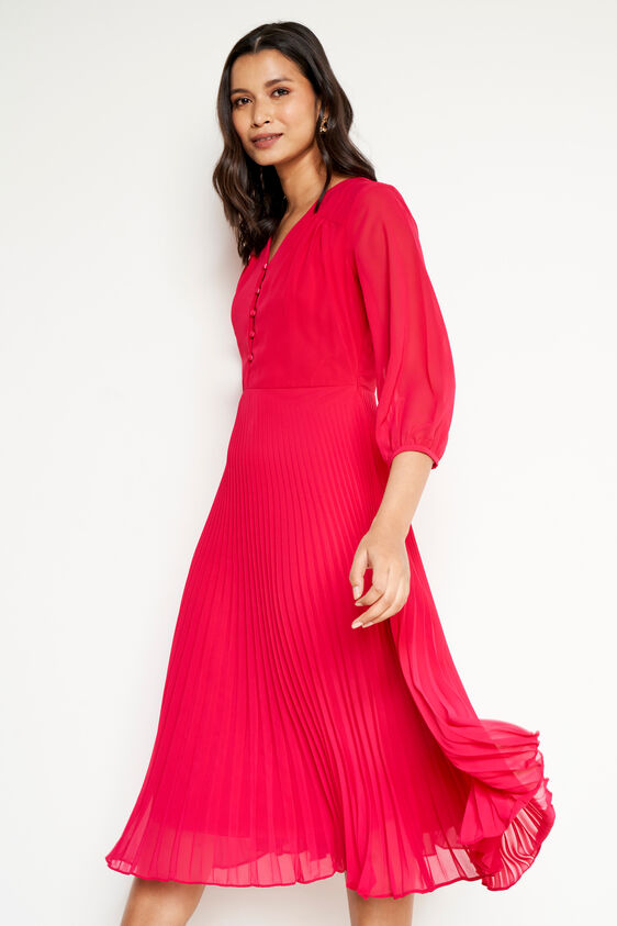 Solid Flared Midi Dress, Dark Pink, image 4