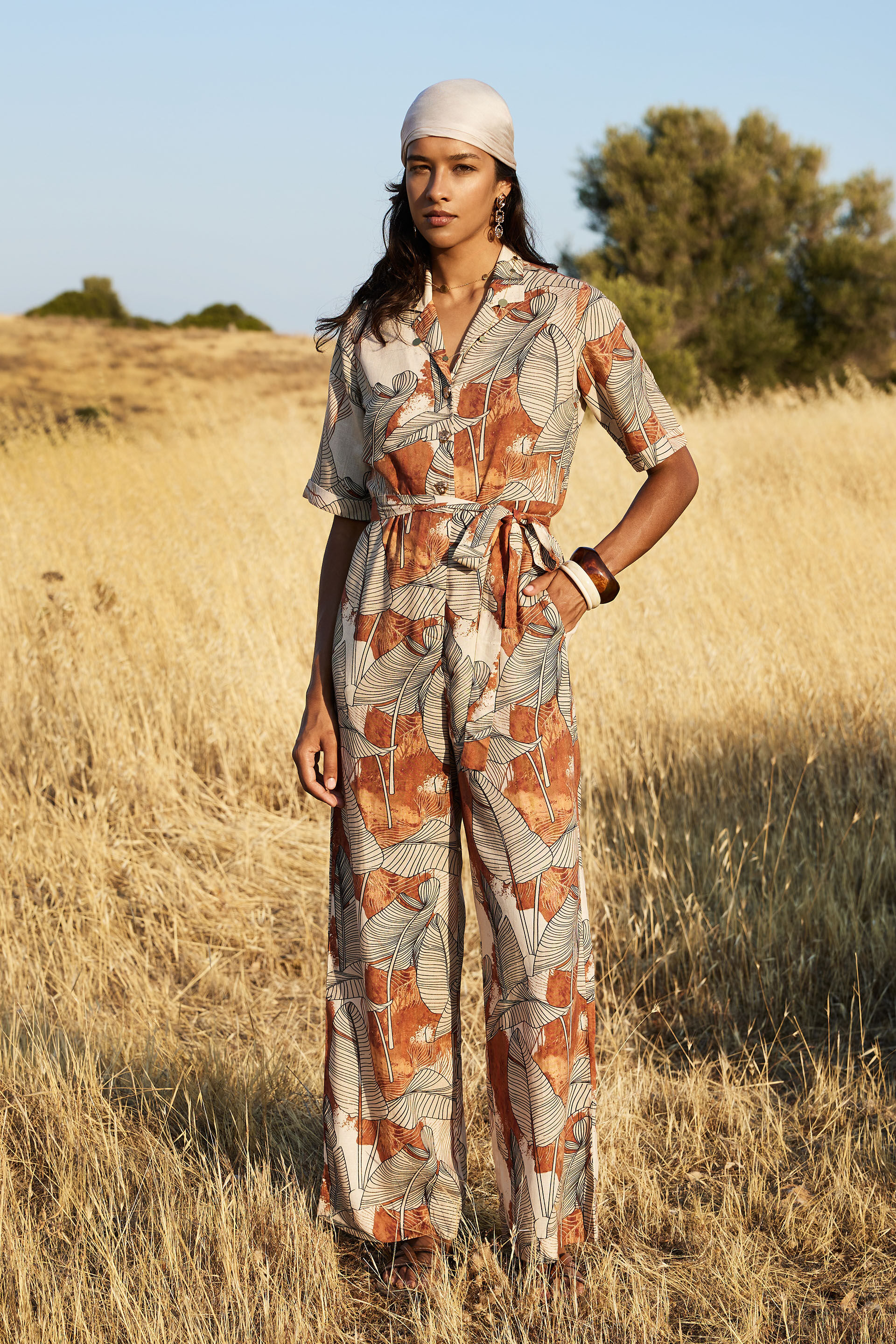 Sienna Printed Jumpsuit, Orange, image 1