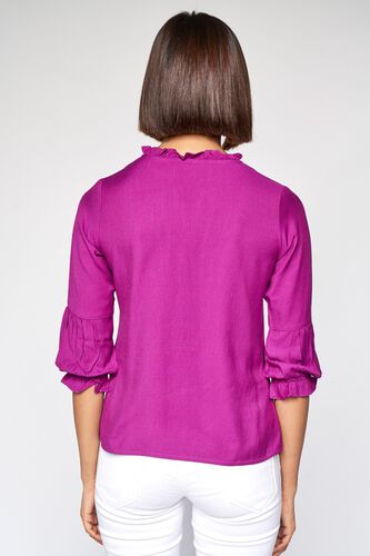 3 - Magenta Solid Shirt Style Top, image 3