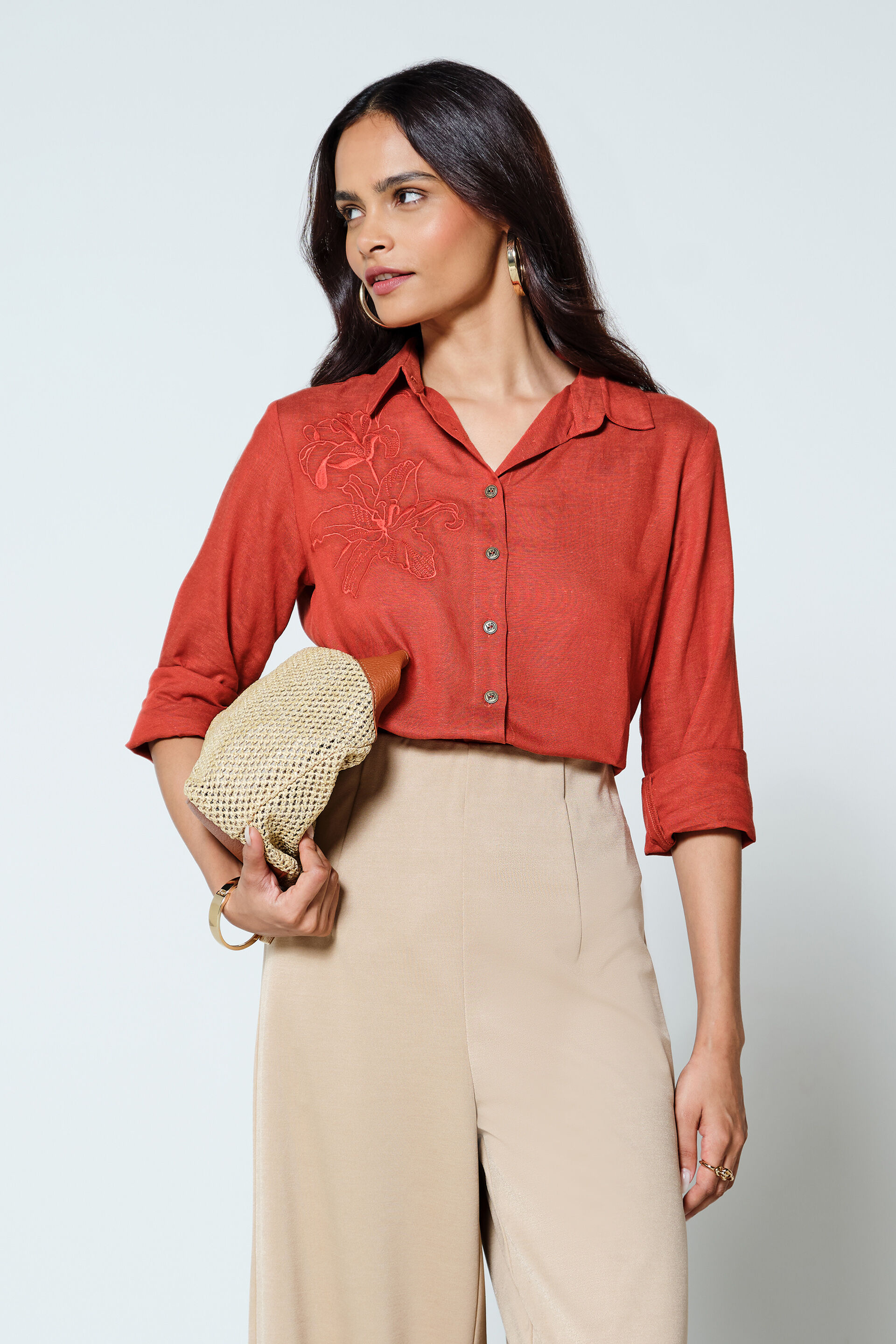 Aliviya Embroidered Rust Top, Rust, image 1