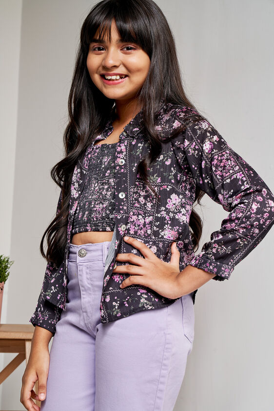 Black Floral Straight Suit, Black, image 2