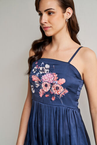 Blue Solid Flared Gown, Blue, image 6
