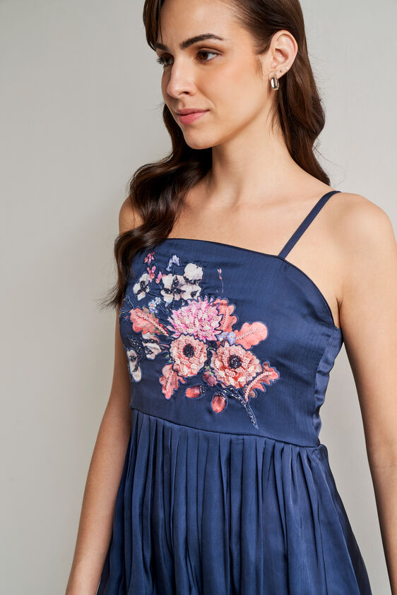 Blue Solid Flared Gown, Blue, image 6
