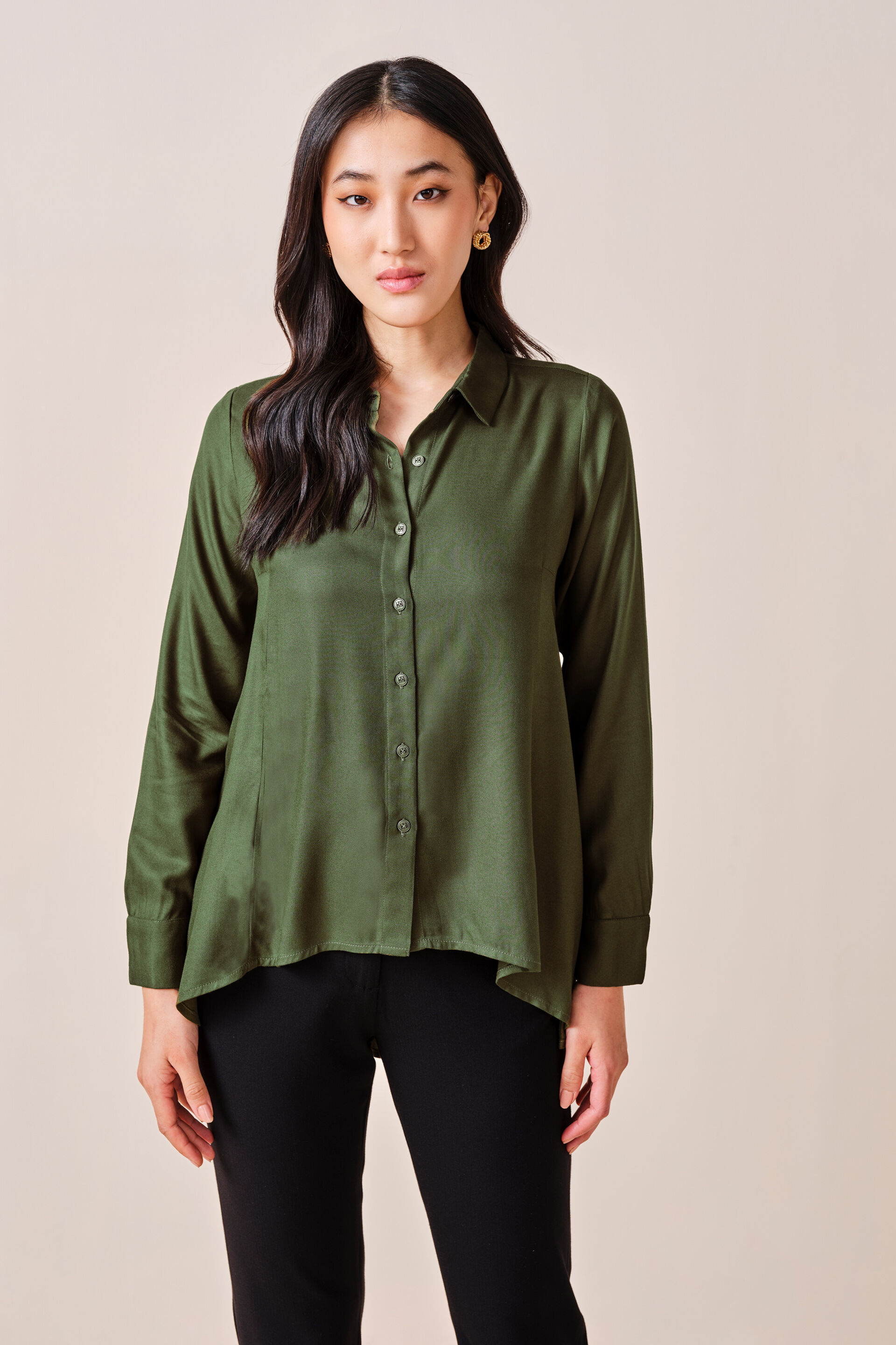 Odette Viscose Shirt, Olive, image 3
